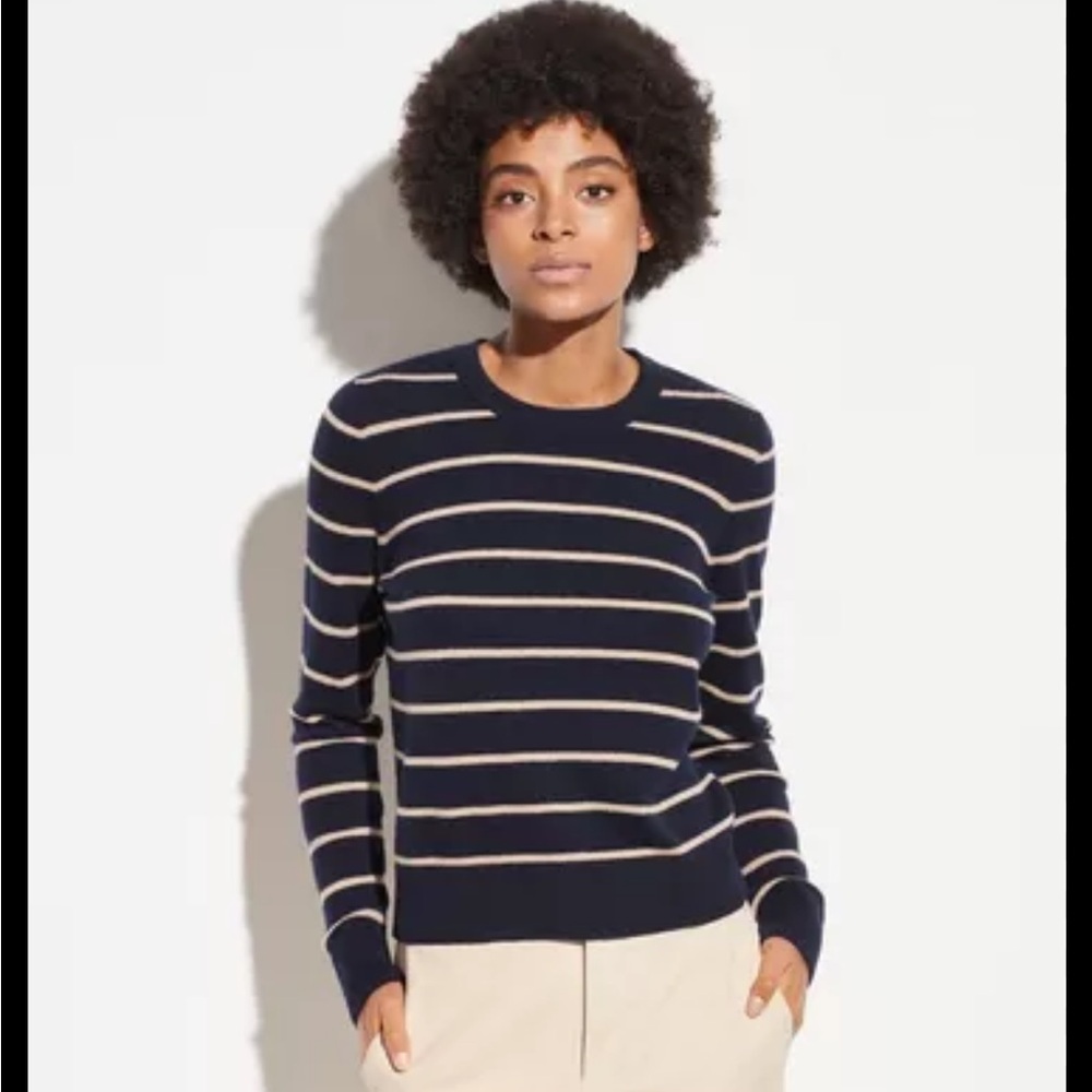 Vince 100% Cashmere Striped Overlay Crew